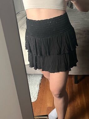 Tiered Ruffle Mini Skirt with Smocked Waist - Black